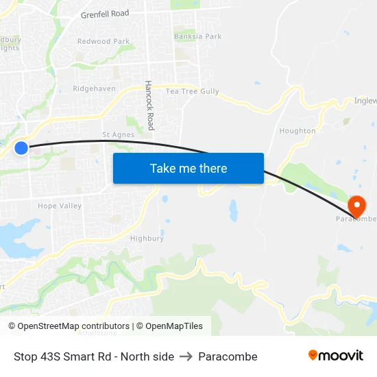 Stop 43S Smart Rd - North side to Paracombe map