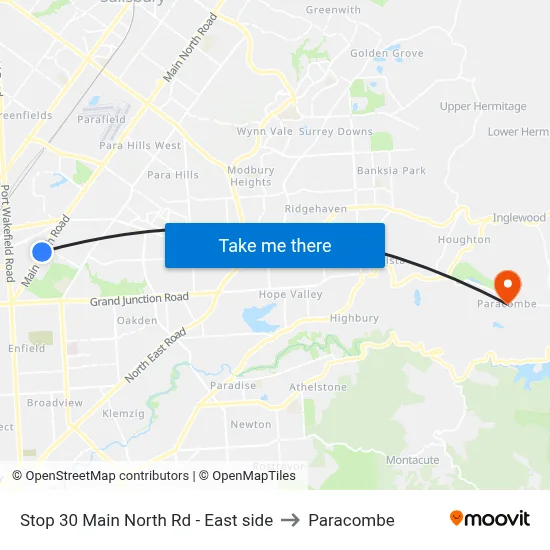 Stop 30 Main North Rd - East side to Paracombe map