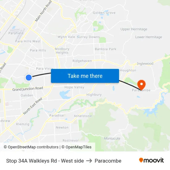 Stop 34A Walkleys Rd - West side to Paracombe map