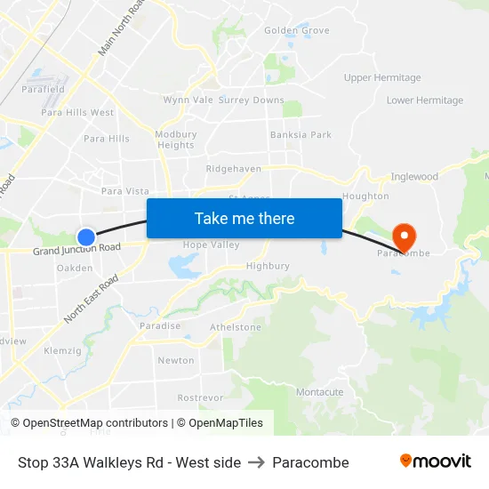 Stop 33A Walkleys Rd - West side to Paracombe map