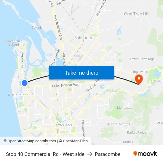 Stop 40 Commercial Rd - West side to Paracombe map