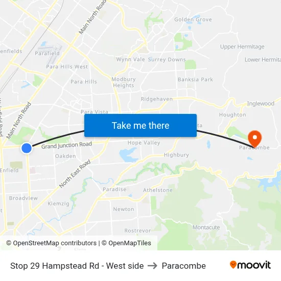 Stop 29 Hampstead Rd - West side to Paracombe map