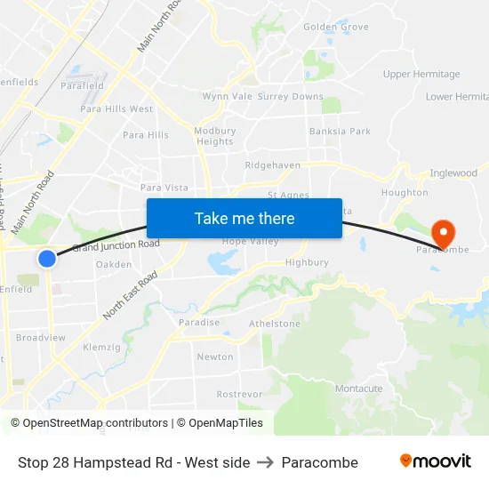 Stop 28 Hampstead Rd - West side to Paracombe map