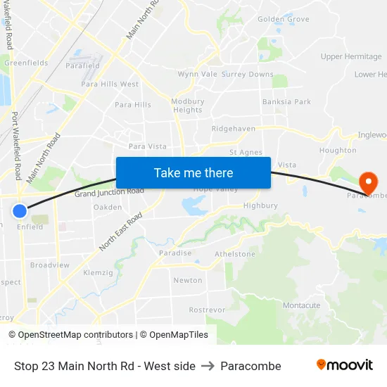 Stop 23 Main North Rd - West side to Paracombe map