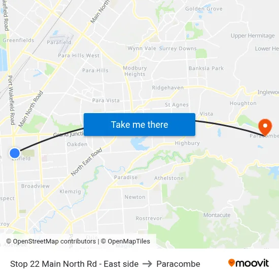 Stop 22 Main North Rd - East side to Paracombe map