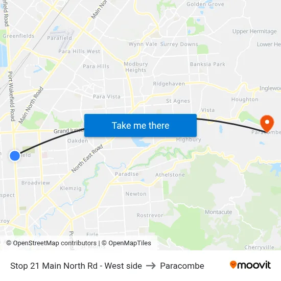 Stop 21 Main North Rd - West side to Paracombe map