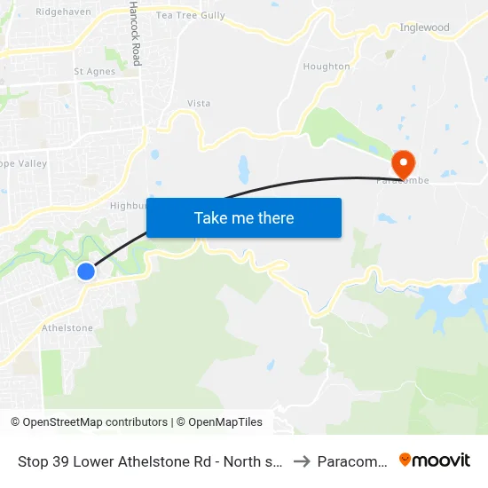 Stop 39 Lower Athelstone Rd - North side to Paracombe map