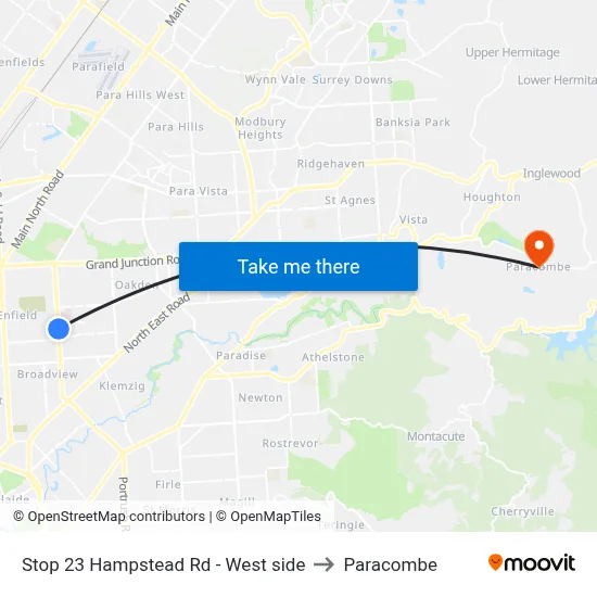 Stop 23 Hampstead Rd - West side to Paracombe map