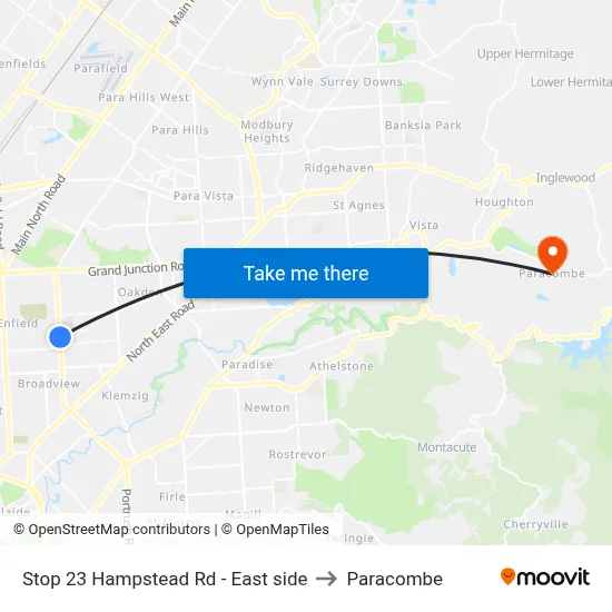 Stop 23 Hampstead Rd - East side to Paracombe map