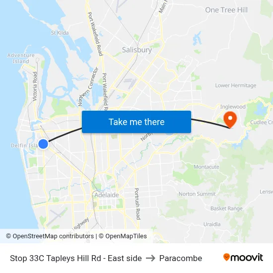Stop 33C Tapleys Hill Rd - East side to Paracombe map