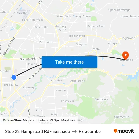 Stop 22 Hampstead Rd - East side to Paracombe map