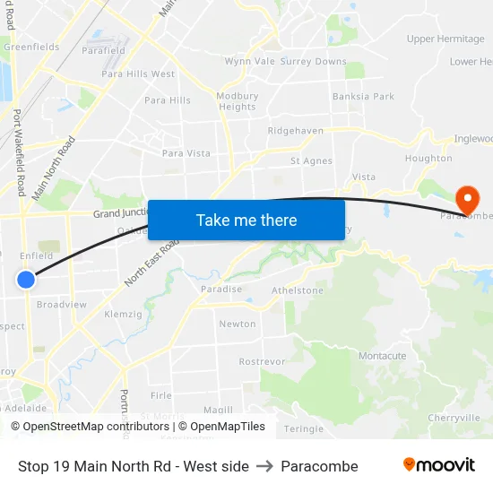 Stop 19 Main North Rd - West side to Paracombe map