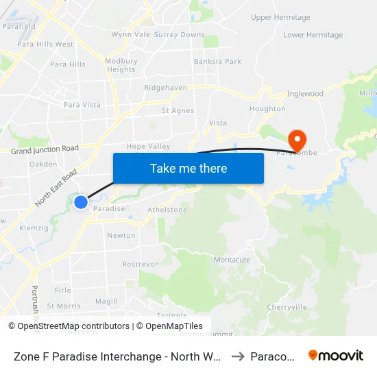 Zone F Paradise Interchange - North West side to Paracombe map