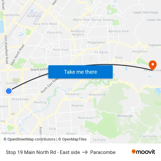 Stop 19 Main North Rd - East side to Paracombe map