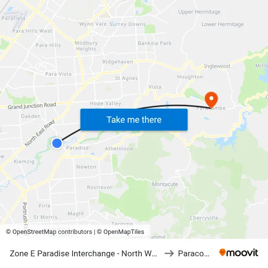 Zone E Paradise Interchange - North West side to Paracombe map