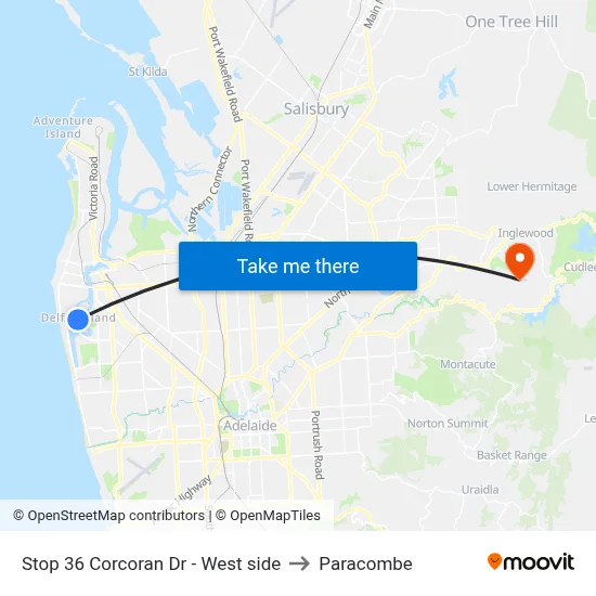 Stop 36 Corcoran Dr - West side to Paracombe map