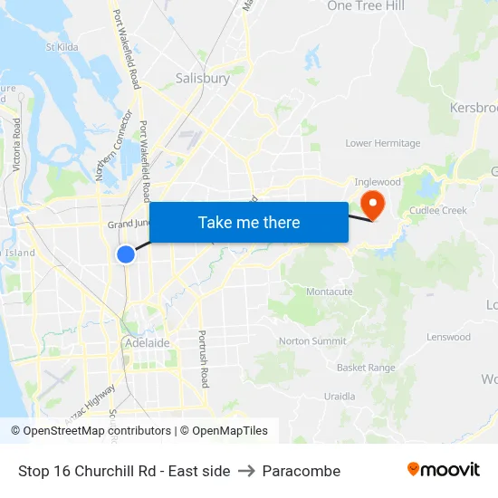 Stop 16 Churchill Rd - East side to Paracombe map