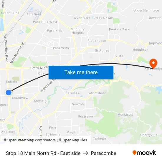 Stop 18 Main North Rd - East side to Paracombe map