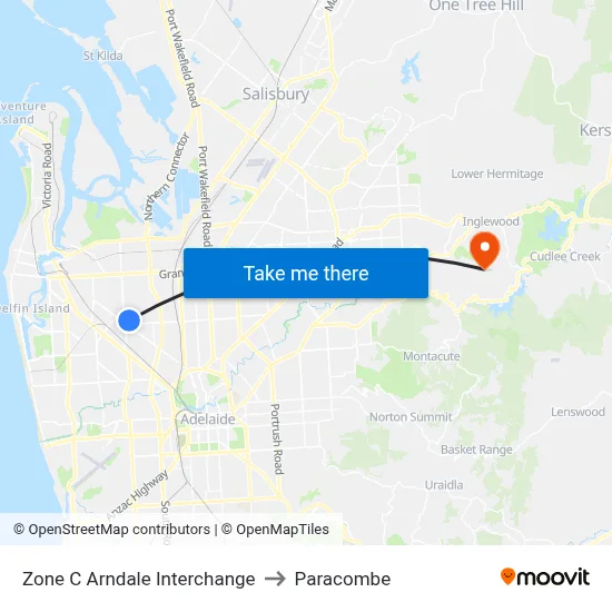 Zone C Arndale Interchange to Paracombe map