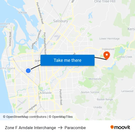 Zone F Arndale Interchange to Paracombe map