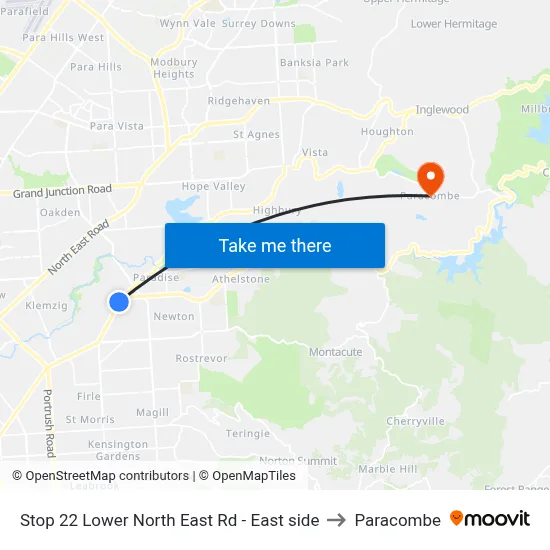 Stop 22 Lower North East Rd - East side to Paracombe map