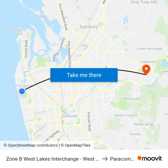 Zone B West Lakes Interchange - West side to Paracombe map