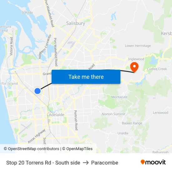 Stop 20 Torrens Rd - South side to Paracombe map