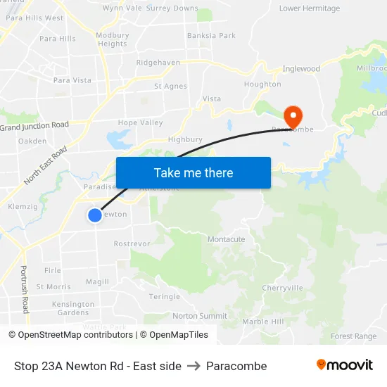 Stop 23A Newton Rd - East side to Paracombe map