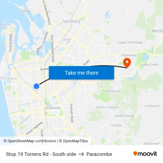 Stop 19 Torrens Rd - South side to Paracombe map