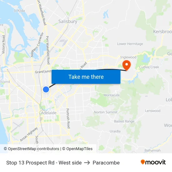 Stop 13 Prospect Rd - West side to Paracombe map