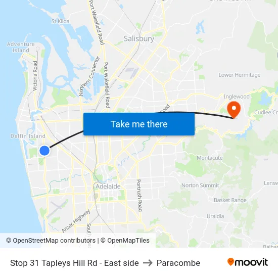 Stop 31 Tapleys Hill Rd - East side to Paracombe map