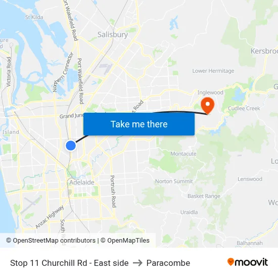 Stop 11 Churchill Rd - East side to Paracombe map