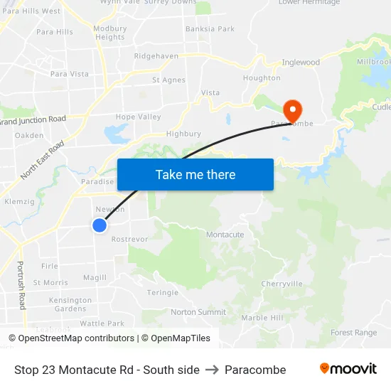 Stop 23 Montacute Rd - South side to Paracombe map