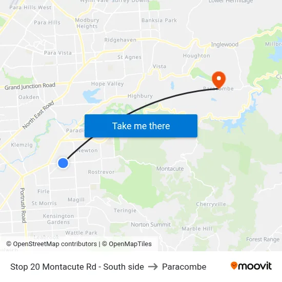 Stop 20 Montacute Rd - South side to Paracombe map