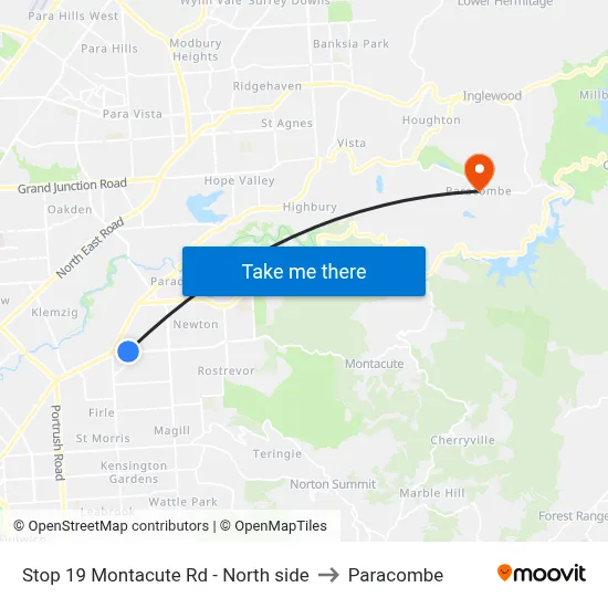 Stop 19 Montacute Rd - North side to Paracombe map