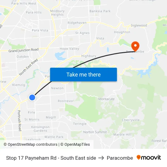 Stop 17 Payneham Rd - South East side to Paracombe map