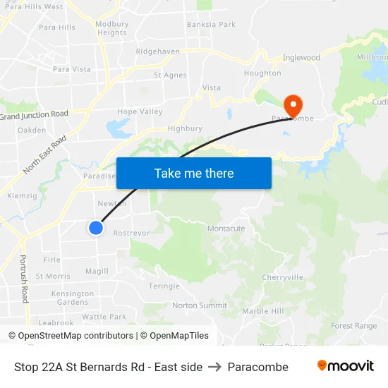Stop 22A St Bernards Rd - East side to Paracombe map