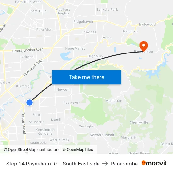 Stop 14 Payneham Rd - South East side to Paracombe map
