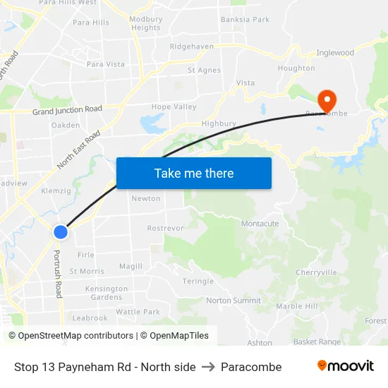 Stop 13 Payneham Rd - North side to Paracombe map