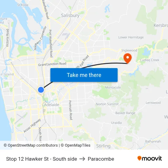 Stop 12 Hawker St - South side to Paracombe map