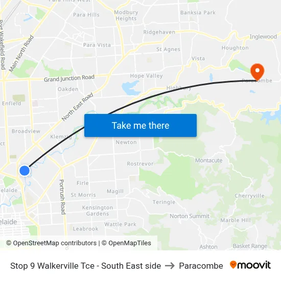 Stop 9 Walkerville Tce - South East side to Paracombe map