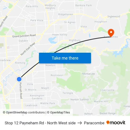 Stop 12 Payneham Rd - North West side to Paracombe map