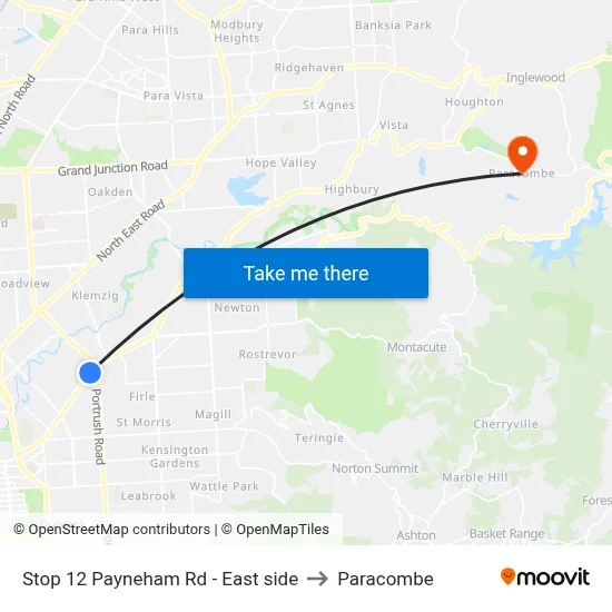 Stop 12 Payneham Rd - East side to Paracombe map