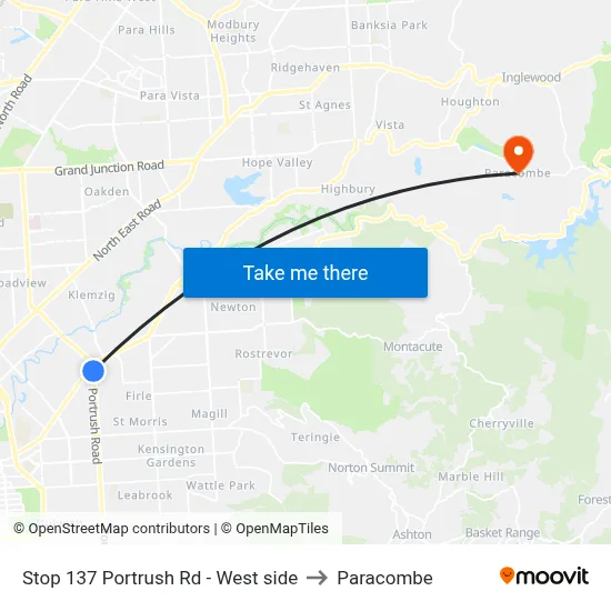 Stop 137 Portrush Rd - West side to Paracombe map