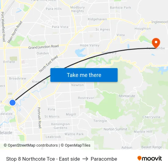 Stop 8 Northcote Tce - East side to Paracombe map