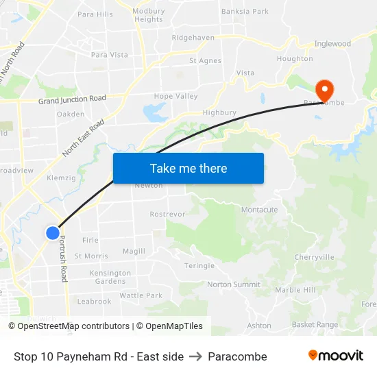 Stop 10 Payneham Rd - East side to Paracombe map