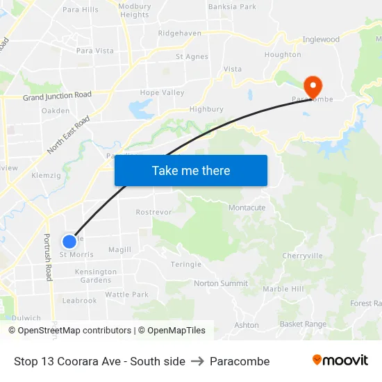Stop 13 Coorara Ave - South side to Paracombe map