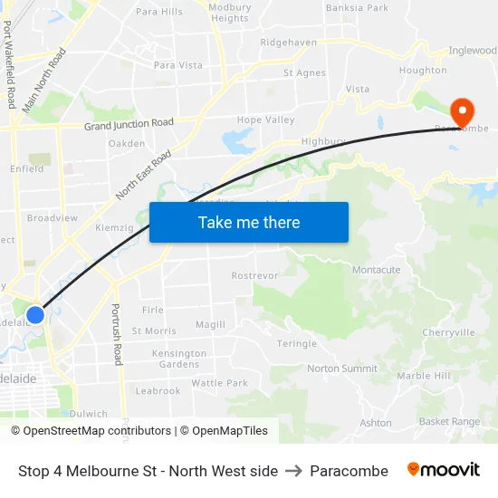 Stop 4 Melbourne St - North West side to Paracombe map