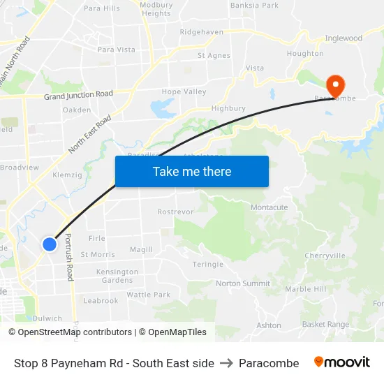 Stop 8 Payneham Rd - South East side to Paracombe map