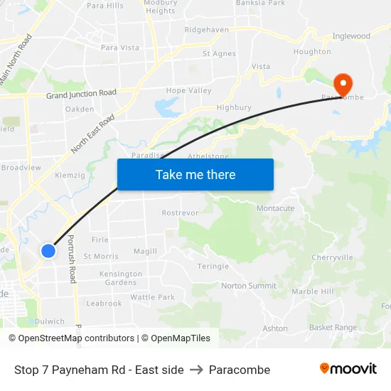 Stop 7 Payneham Rd - East side to Paracombe map